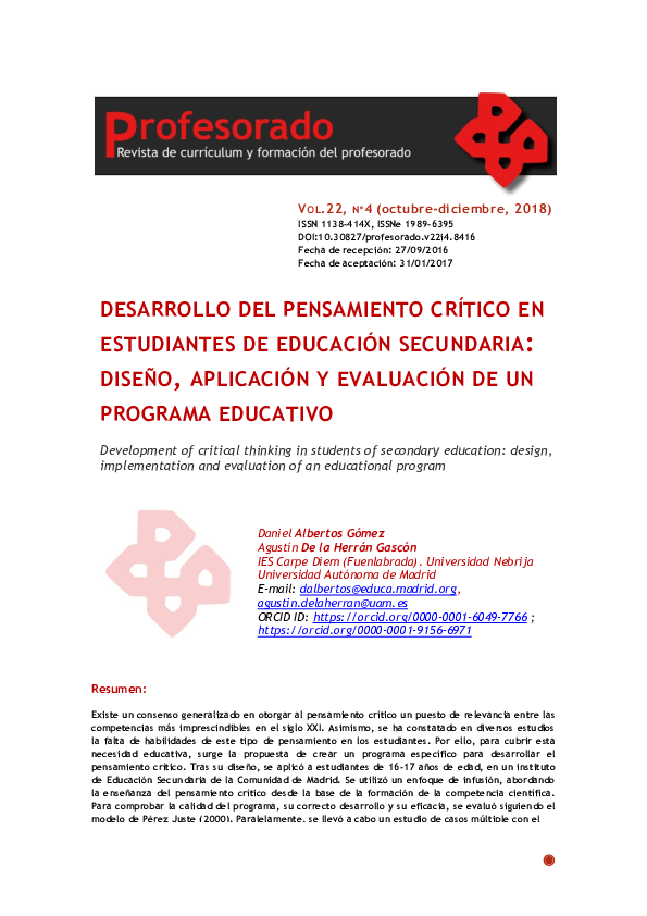 (PDF) Desarrollo del pensamiento crítico en estudiantes de Educación ...