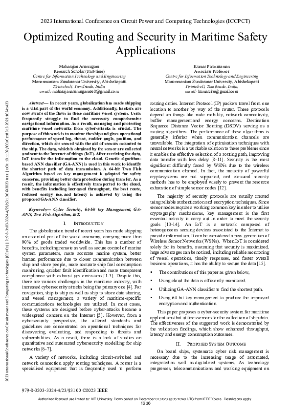 (PDF) Optimized Routing and Security in Maritime Safety Applications
