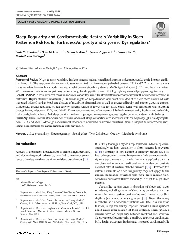 (PDF) Sleep Regularity and Cardiometabolic Heath: Is Variability in ...