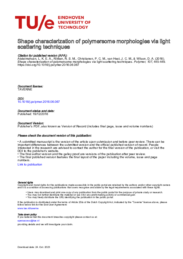 (PDF) Shape characterization of polymersome morphologies via light ...