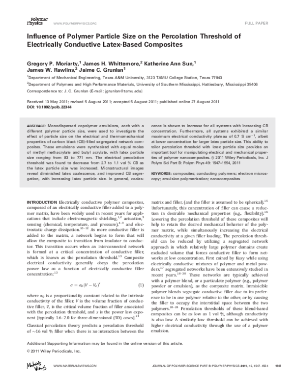 (PDF) Influence of polymer particle size on the percolation threshold ...
