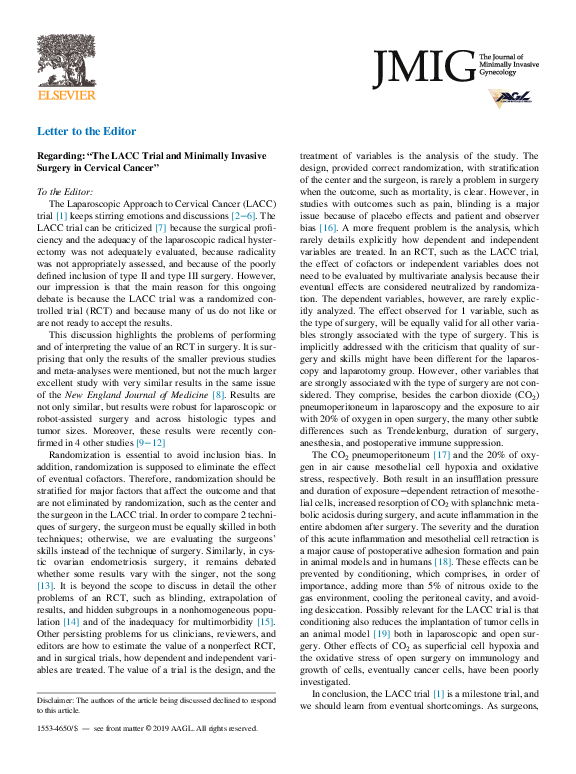 (PDF) Regarding: “The LACC Trial and Minimally Invasive Surgery in ...