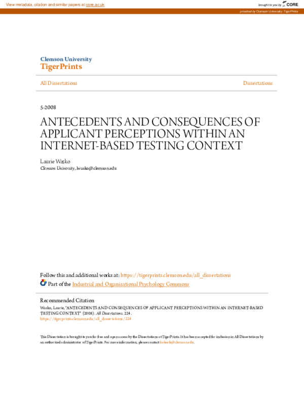 (PDF) Antecedents and Consequences of Applicant Perceptions Within an ...