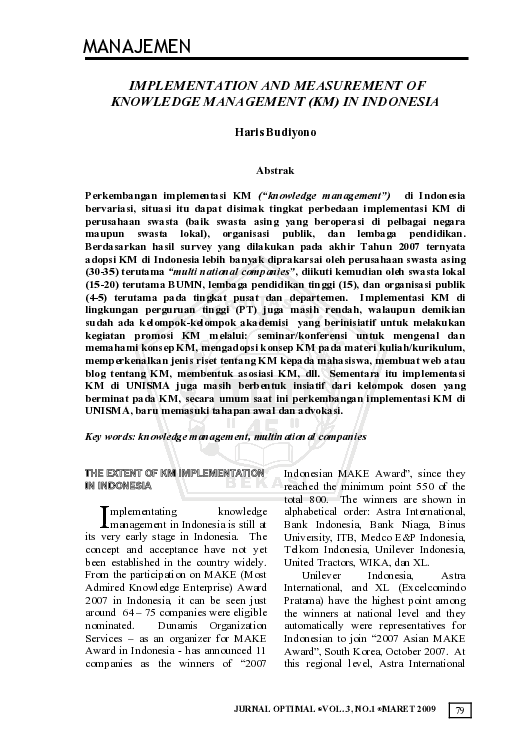 (PDF) Implementation and Measurement of Knowledge Management (KM) in ...
