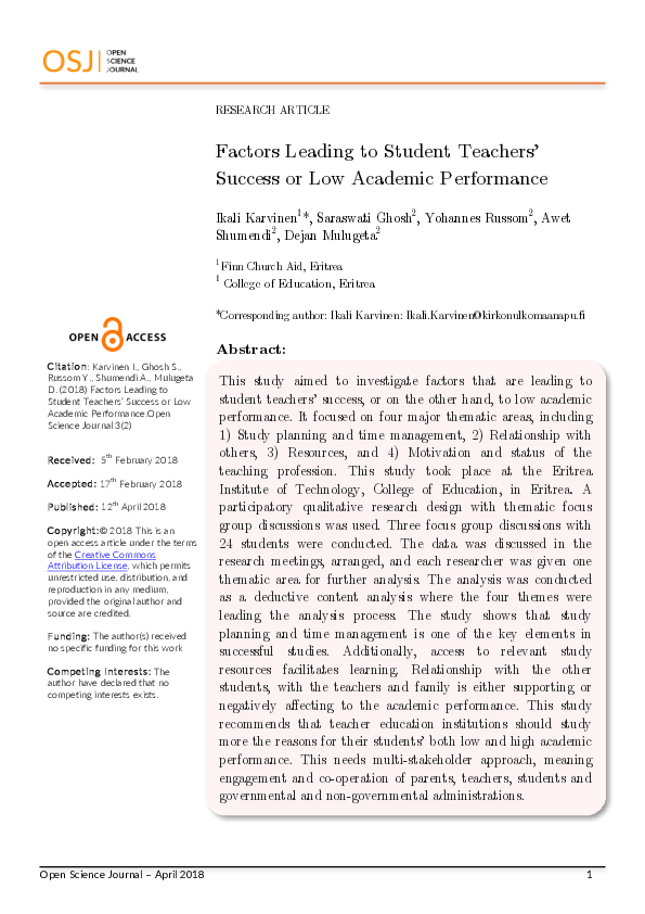 (PDF) Leading to Student Teachers’ Success or Low Academic Performance