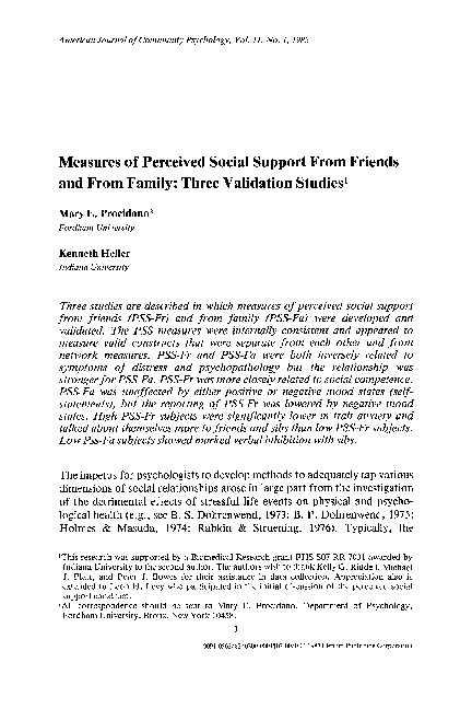 (PDF) Measures of perceived social support from friends and from family ...