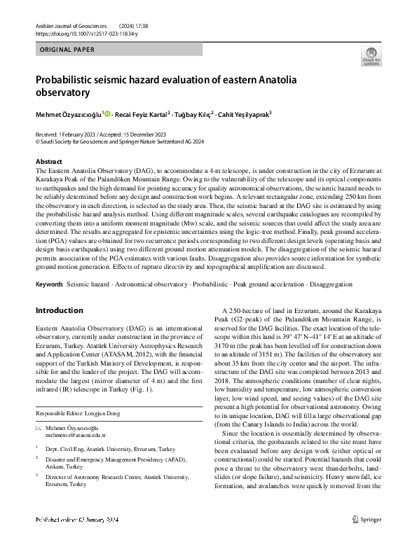 (PDF) Probabilistic seismic hazard evaluation of eastern Anatolia ...