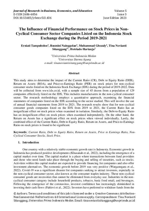 (PDF) The Influence of Financial Performance on Stock Prices in Non ...