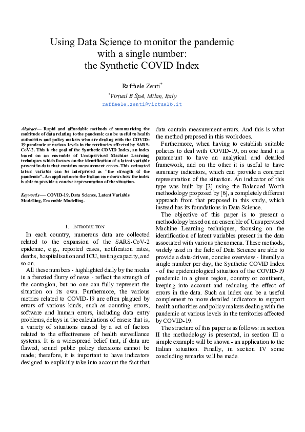 (PDF) Using Data Science to monitor the pandemic with a single number ...
