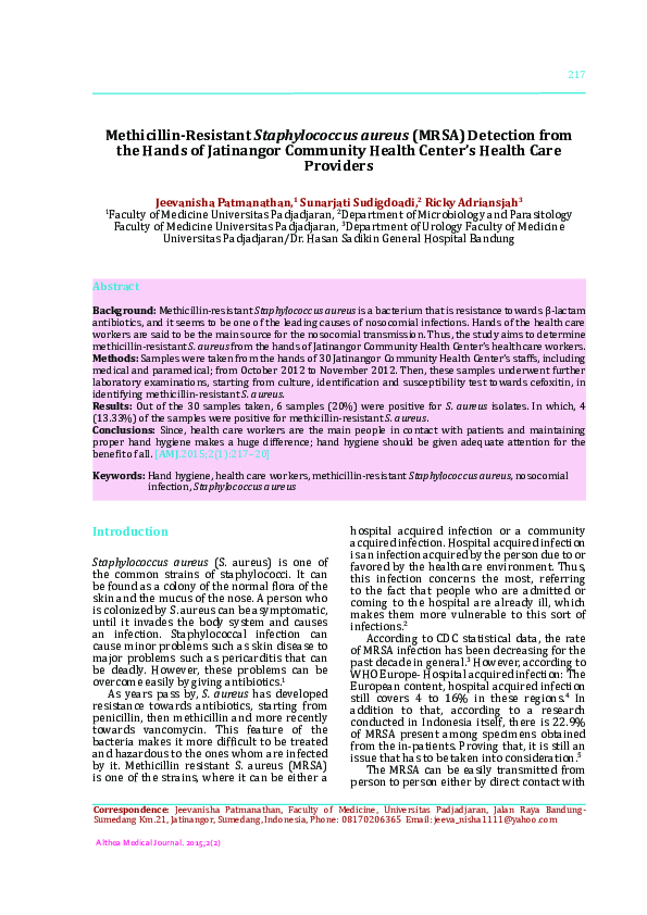 (PDF) Methicillin-Resistant Staphylococcus aureus (MRSA) Detection from ...