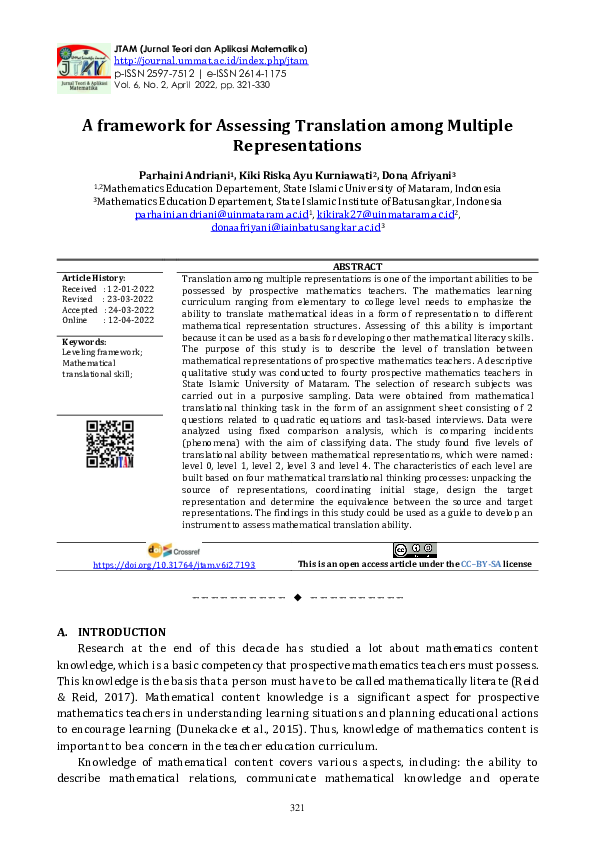 (PDF) A framework for Assessing Translation among Multiple Representations