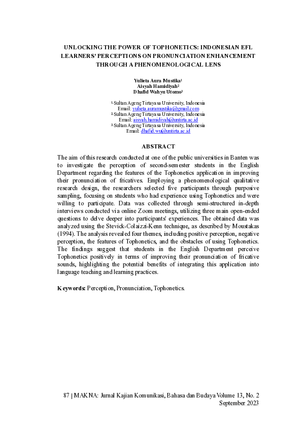 (PDF) Unlocking the Power of Tophonetics: Indonesian Efl Learners ...