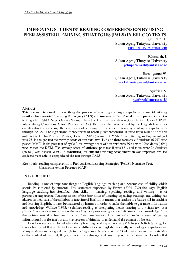 (PDF) Improving Students’ Reading Comprehension by using Semantic ...
