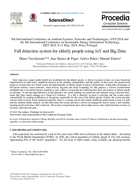 (PDF) Fall detection system for elderly people using IoT and Big Data