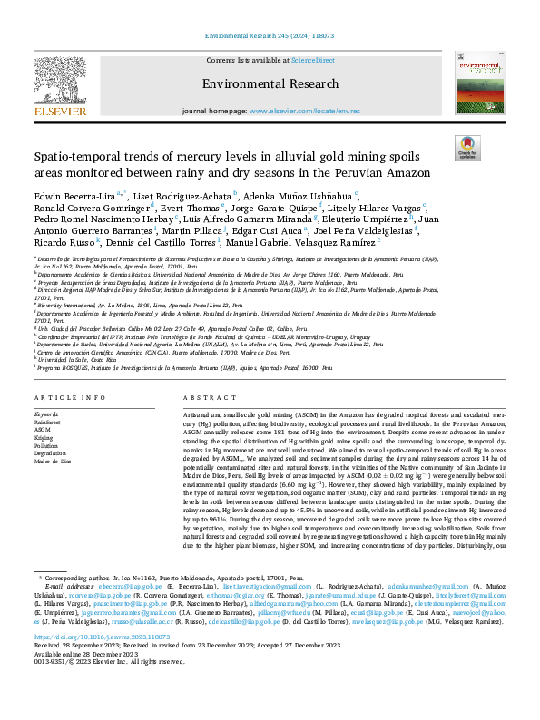 (PDF) Spatio-temporal trends of mercury levels in alluvial gold mining ...