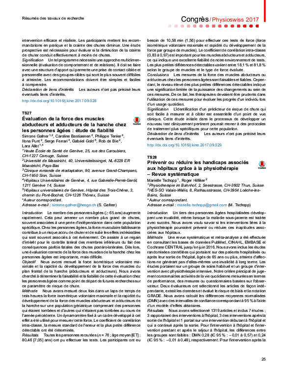 Évaluation De La Force Des Muscles Abducteurs et Adducteurs De La Hanche Chez Les Personnes Âgées : Étude De Fiabilité