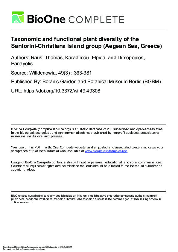 (PDF) Taxonomic and functional plant diversity of the Santorini ...