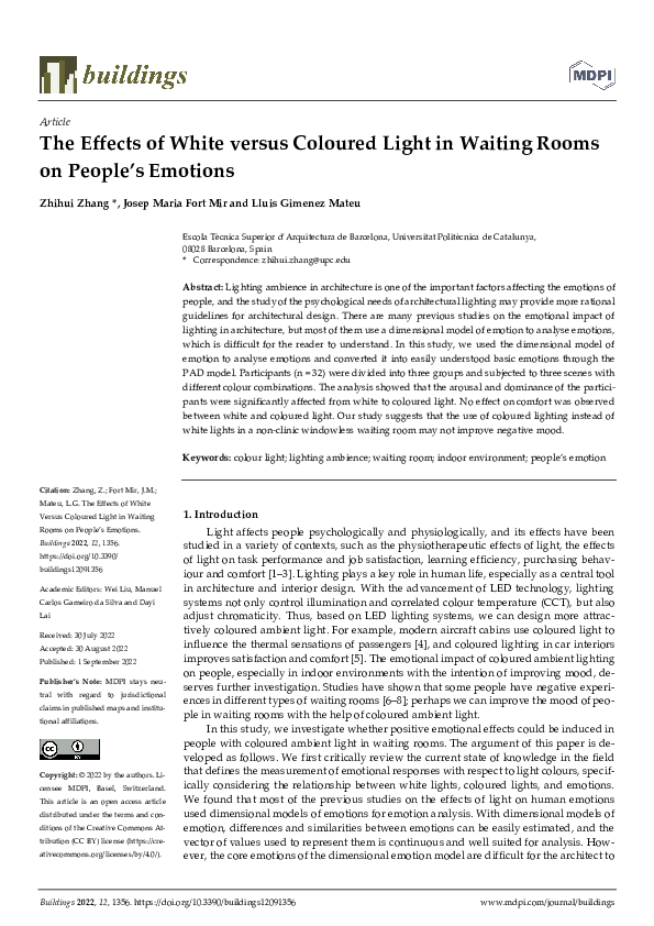 (PDF) The Effects of White versus Coloured Light in Waiting Rooms on ...