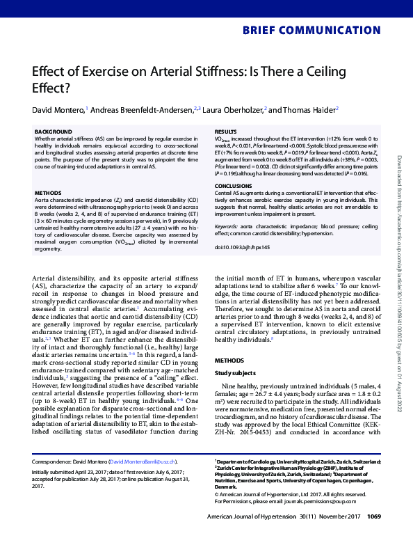(PDF) Effect of Exercise on Arterial Stiffness: Is There a Ceiling Effect?