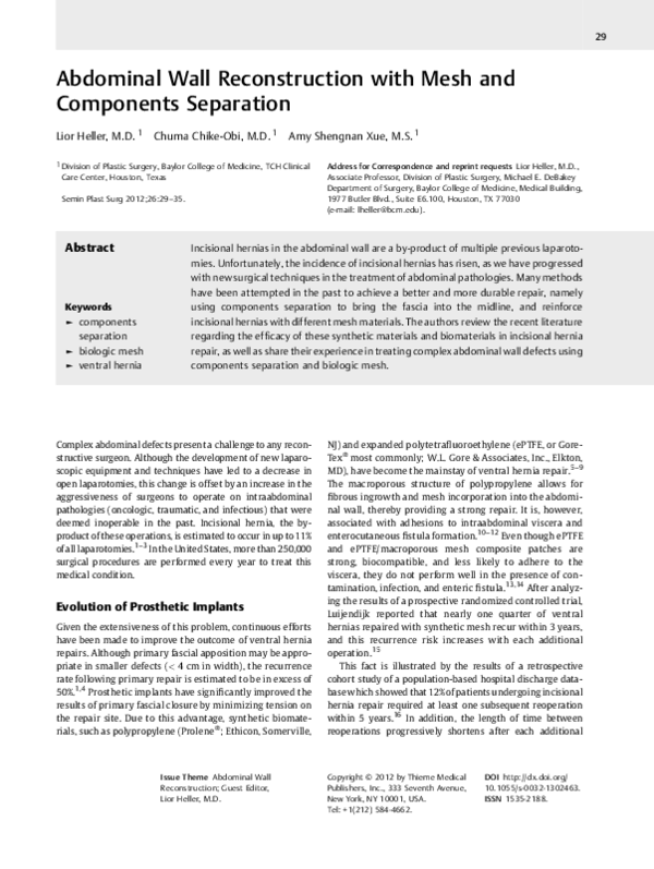 (PDF) Abdominal Wall Reconstruction with Mesh and Components Separation