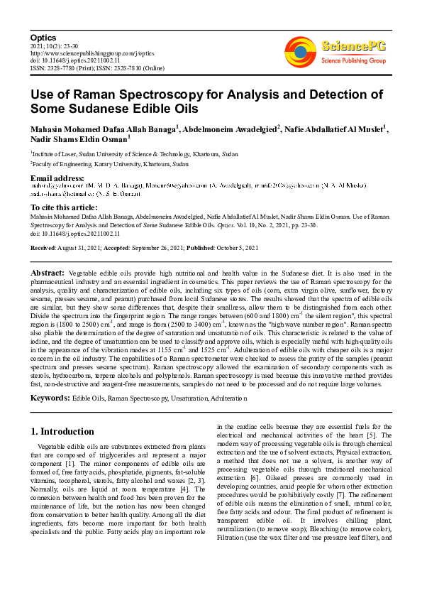 (PDF) Use of Raman Spectroscopy for Analysis and Detection of Some ...
