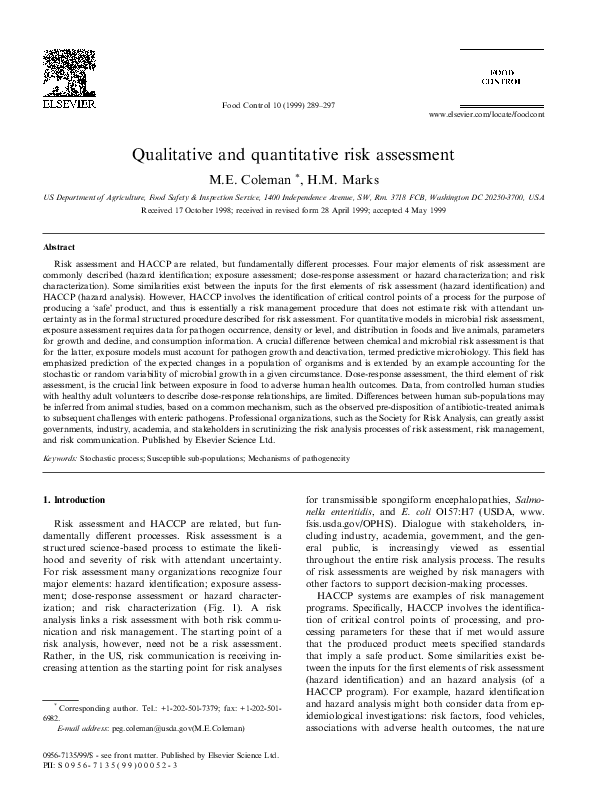 (PDF) Qualitative and quantitative risk assessment