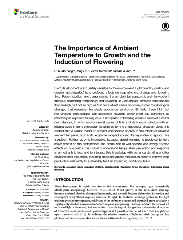 The Importance of Ambient Temperature to Growth and the Induction of Flowering