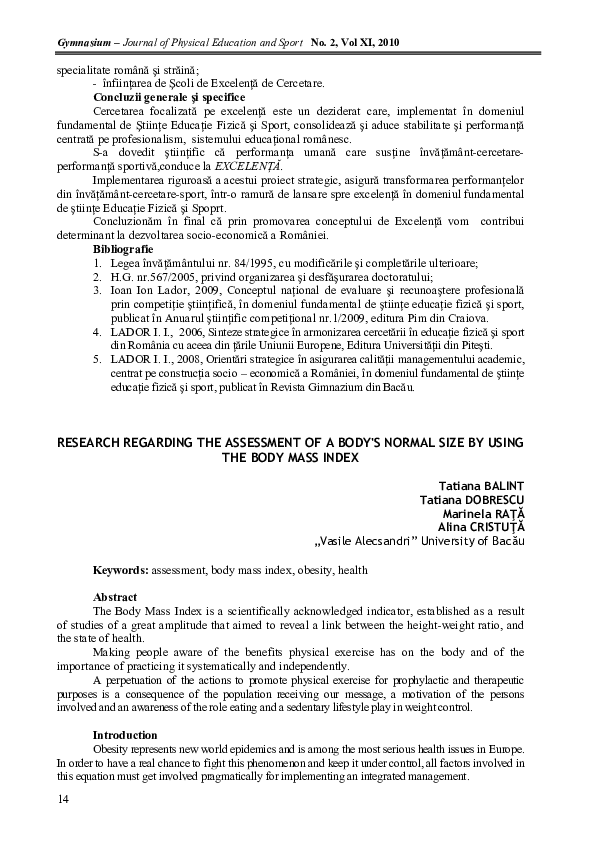 (PDF) Research Regarding the Assessment of a Body's Normal Size by ...