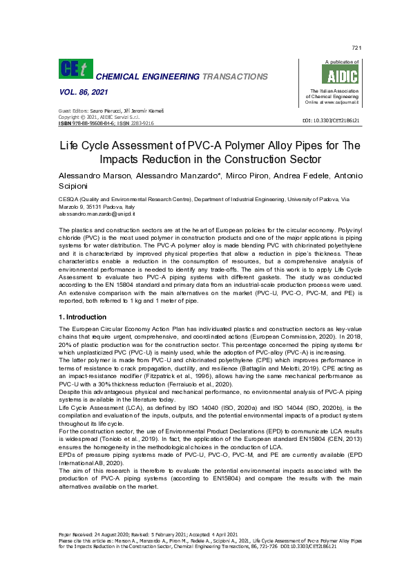 (PDF) Life Cycle Assessment of Pvc-a Polymer Alloy Pipes for the ...