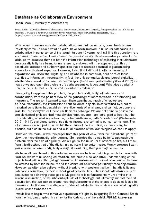 (PDF) Database as Collaborative Environment