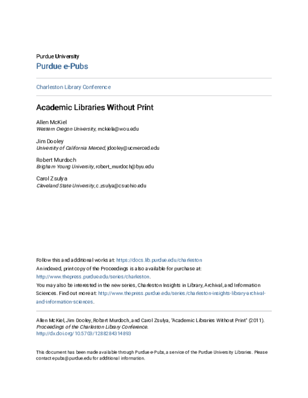 (PDF) Academic Libraries Without Print