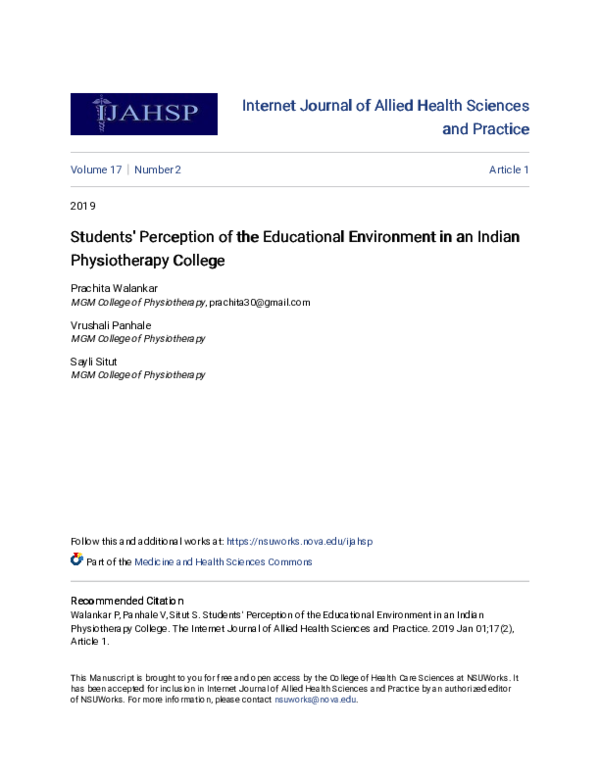 (PDF) Students' Perception of the Educational Environment in an Indian ...