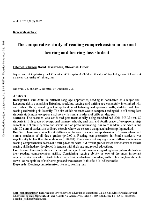 (PDF) The comparative study of reading comprehension in normal-hearing ...
