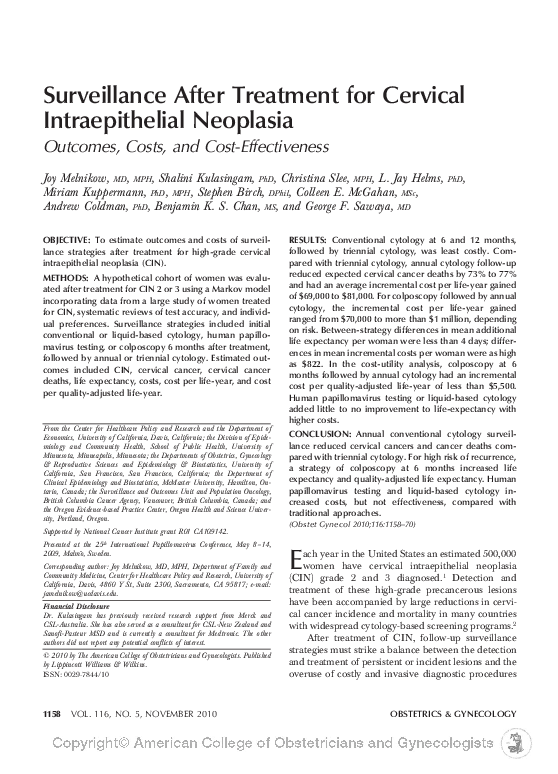 (PDF) Surveillance After Treatment for Cervical Intraepithelial Neoplasia