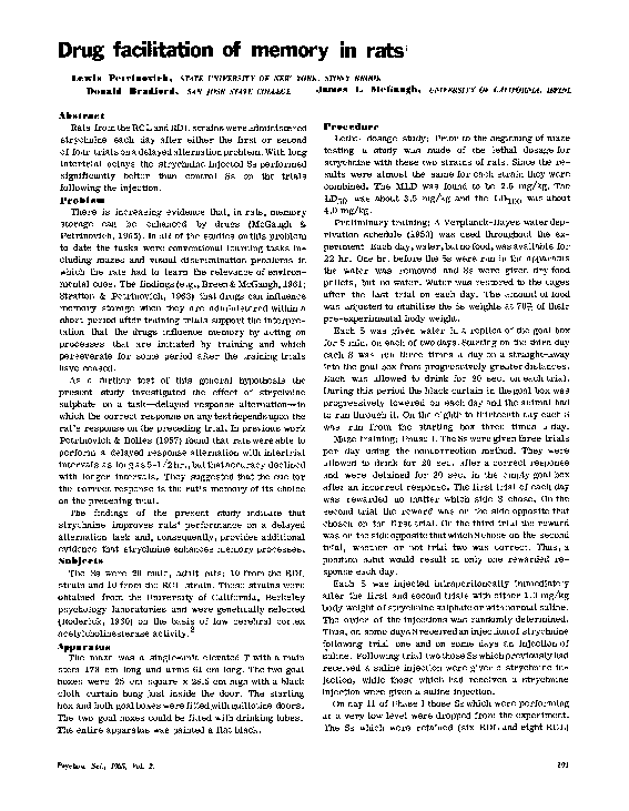 (PDF) Drug facilitation of memory in rats
