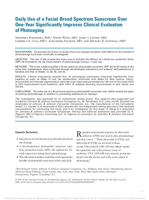 (PDF) Daily Use of a Facial Broad Spectrum Sunscreen Over One-Year ...