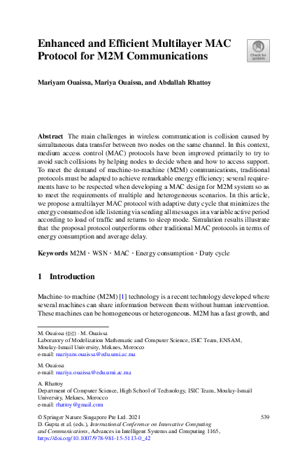 (PDF) Enhanced and Efficient Multilayer MAC Protocol for M2M Communications