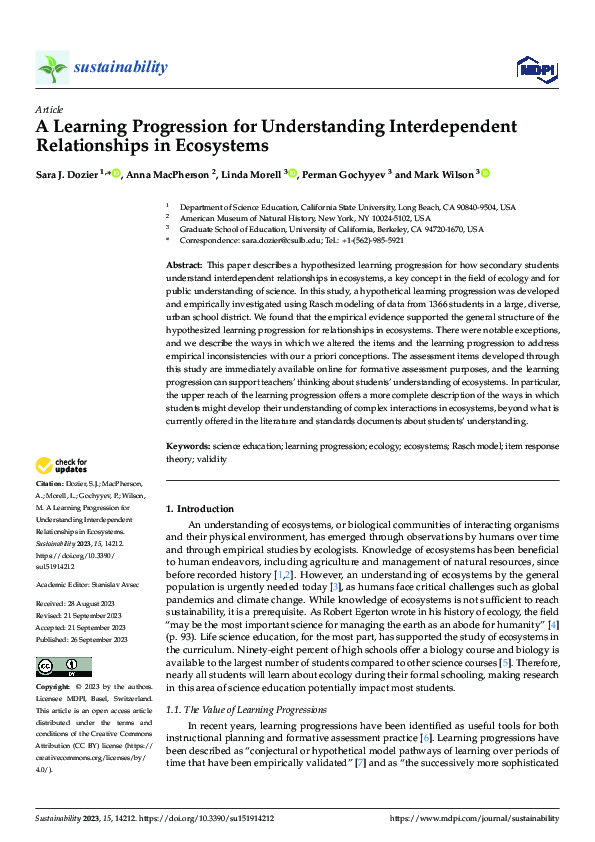 (PDF) A Learning Progression for Understanding Interdependent ...