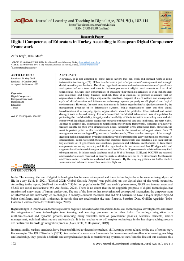 (PDF) Digital Competence of Educators in Turkey According to European ...