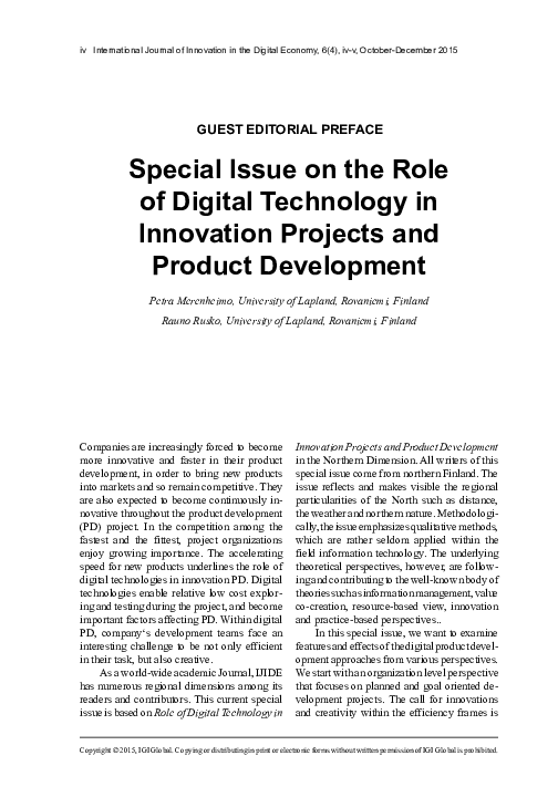 (PDF) Special Issue on the role of digital technology in Innovation ...