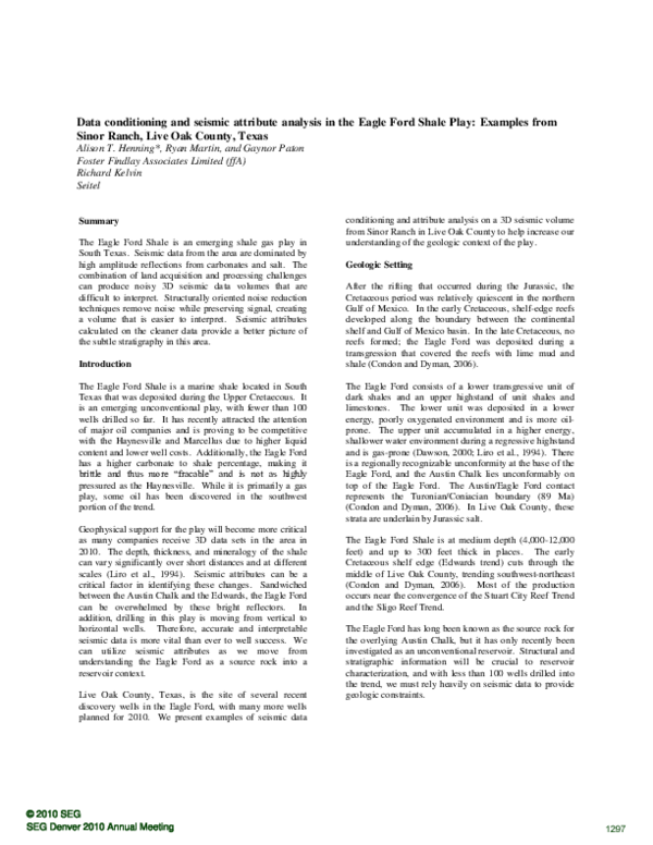 (PDF) Data conditioning and seismic attribute analysis in the Eagle ...
