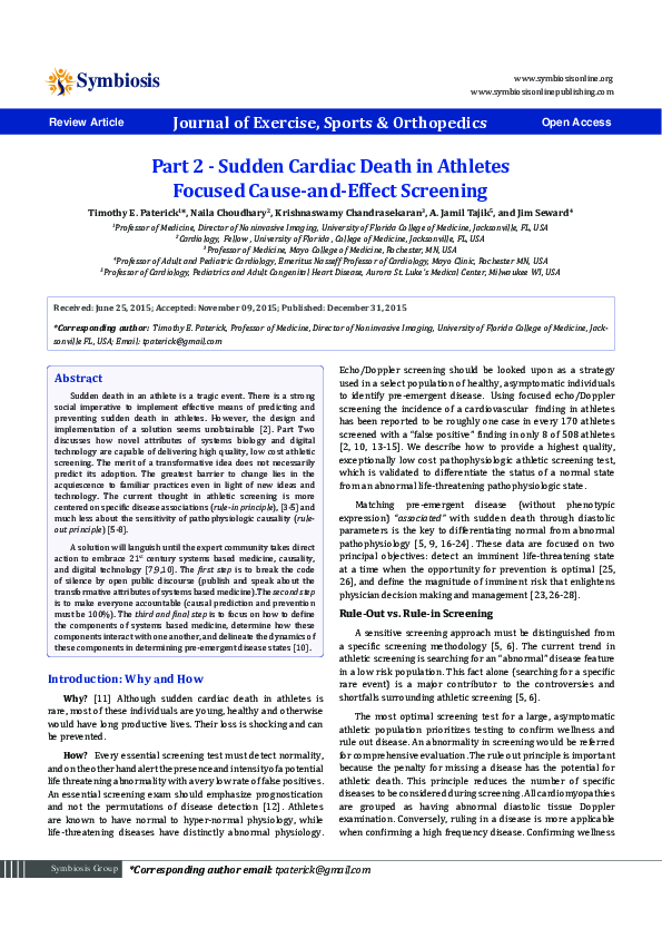 (PDF) Part 2 - Sudden Cardiac Death in Athletes Focused Cause-and ...