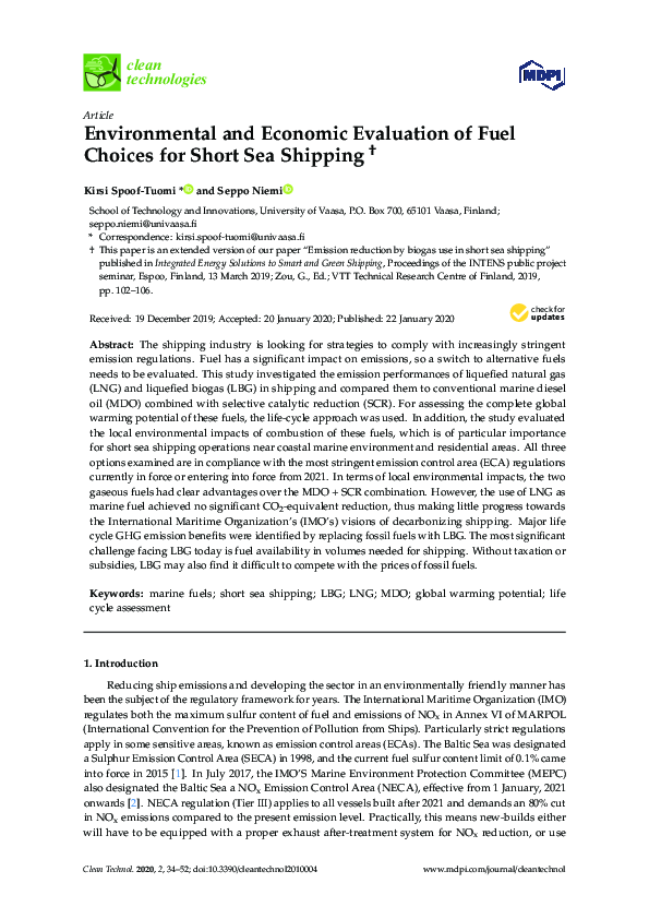 (PDF) Environmental and Economic Evaluation of Fuel Choices for Short ...