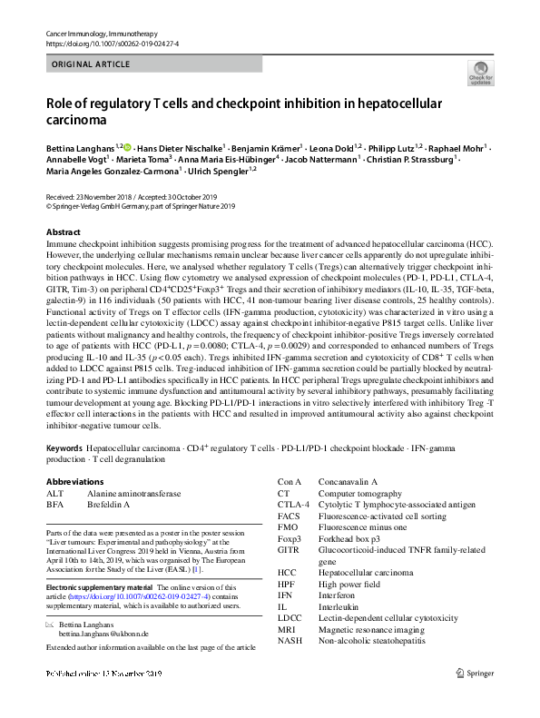 (PDF) Role of regulatory T cells and checkpoint inhibition in ...
