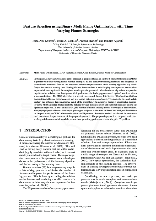 (PDF) Feature Selection using Binary Moth Flame Optimization with Time ...