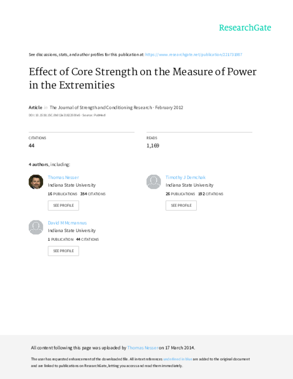 (PDF) Effect of Core Strength on the Measure of Power in the Extremities