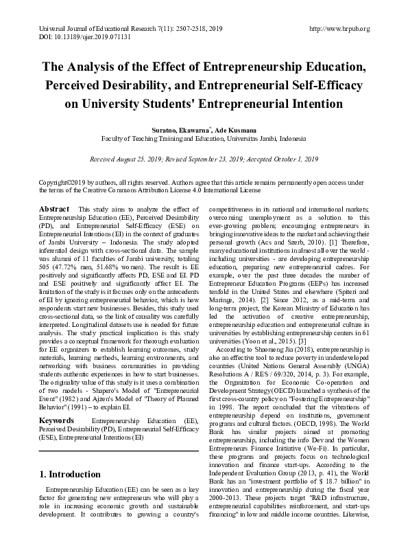 (PDF) Effect of Entrepreneurial Education on Entrepreneurial Intention ...