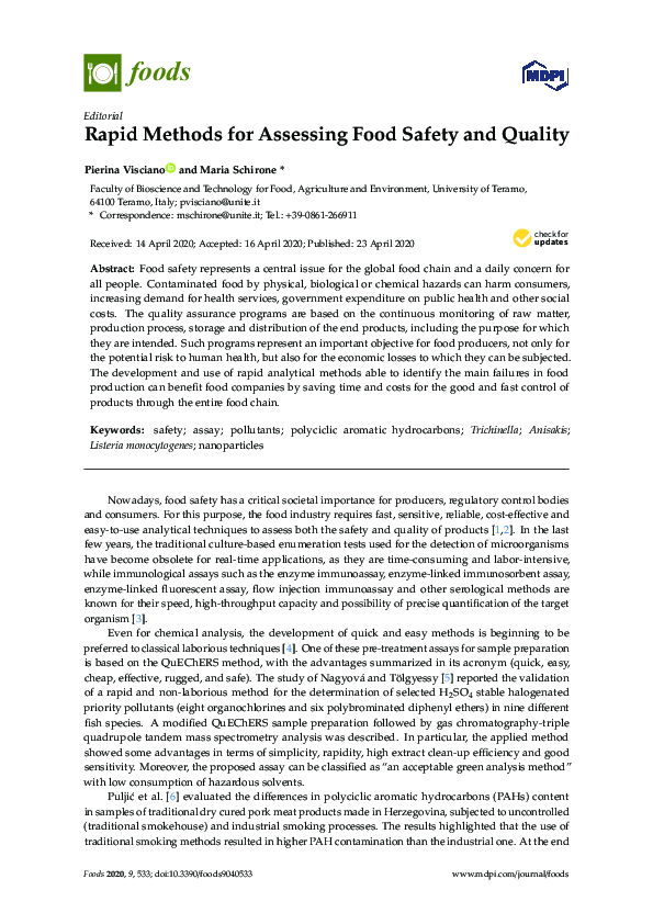 (PDF) Rapid Methods for Assessing Food Safety and Quality
