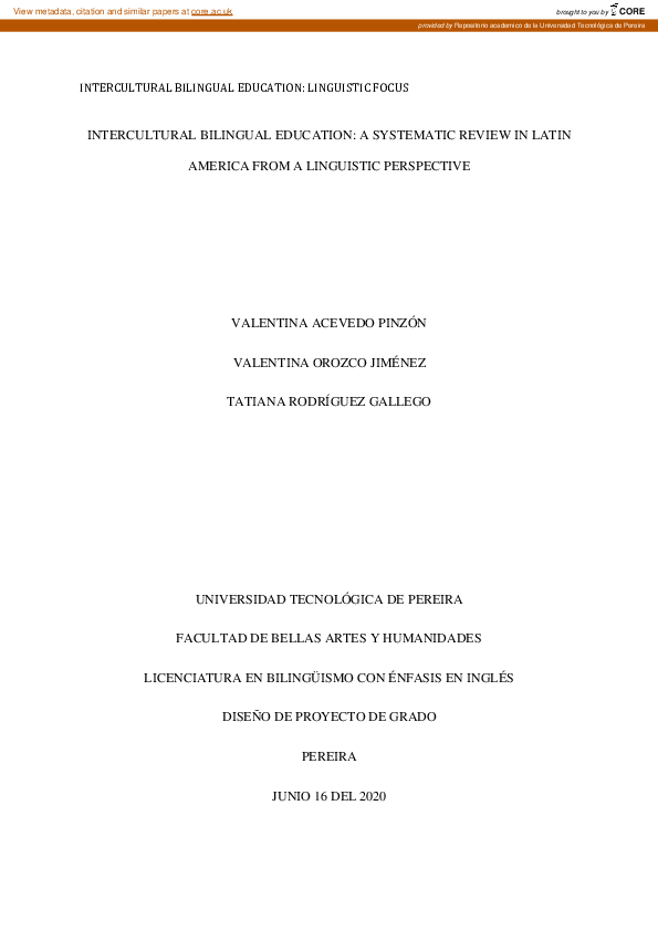 (PDF) Intercultural bilingual education: a systematic review in Latin ...