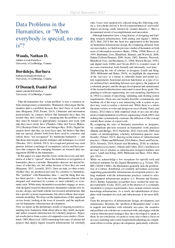 (PDF) Data Problems in the Humanities, or "When everybody is special ...